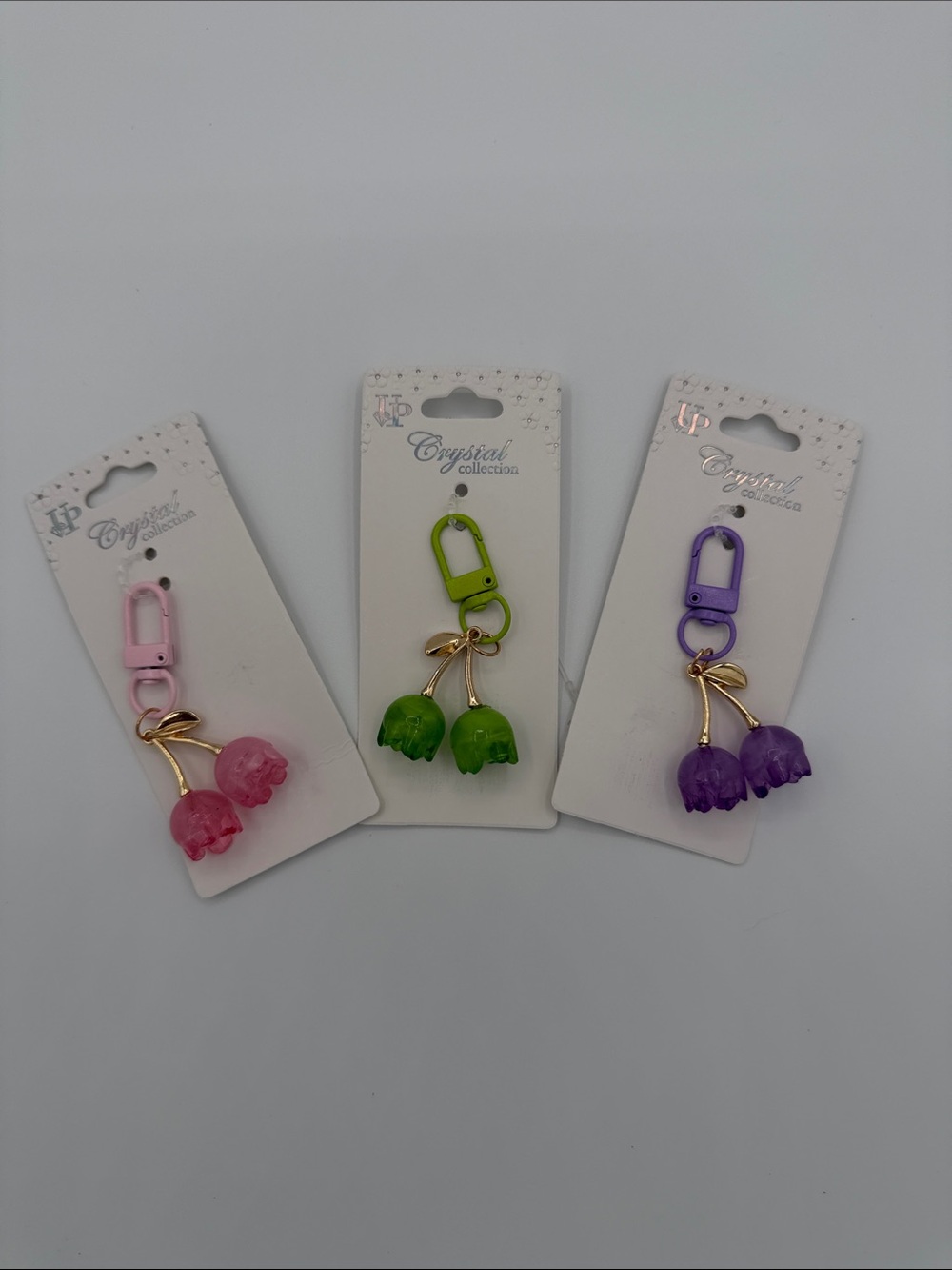 Flower Cherry Charm Keychain - Pink,  Green or Purple